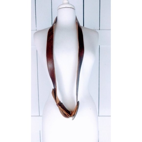 Vintage brown leather reptile embossed buckle belt/boho festival belt 47"-55" - Picture 5 of 5